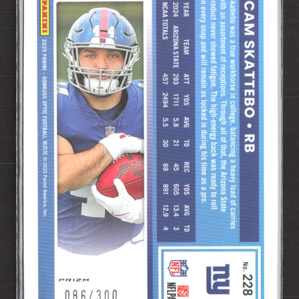 2025 Panini Donruss Optic Prizm Cam Skattebo #228 086/300 Wave
