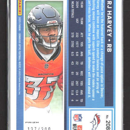 2025 Panini Donruss Optic Prizm RJ Harvey #208 137/300 Wave