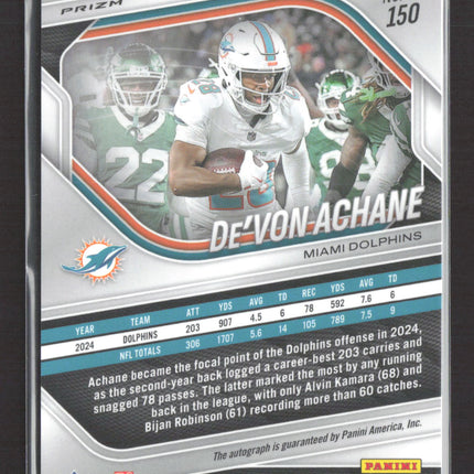 2025 Panini Prizm Football De'Von Achane #150 Auto Prizm