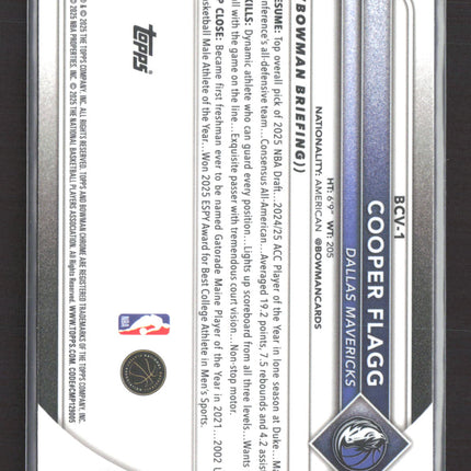 2025 Topps Bowman Chrome Cooper Flagg #BCV-1 RC
