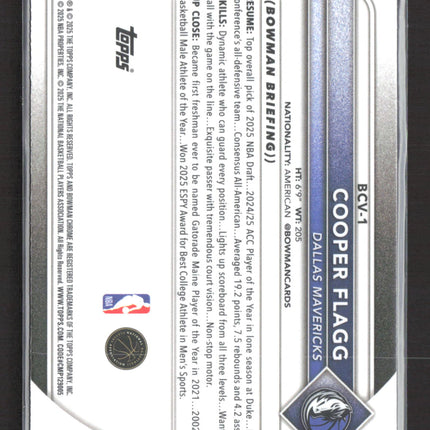 2025 Topps Bowman Chrome Cooper Flagg #BCV-1 RC