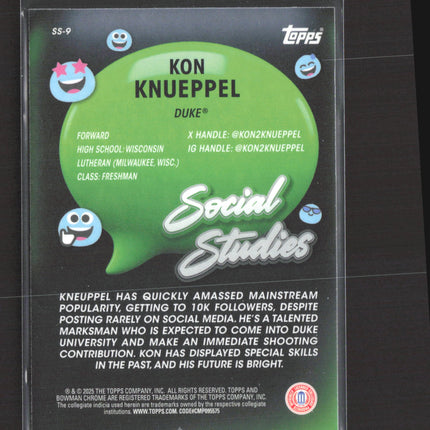 2025 Bowman Chrome University Social Studies Kon Knueppel #SS-9 Stealth