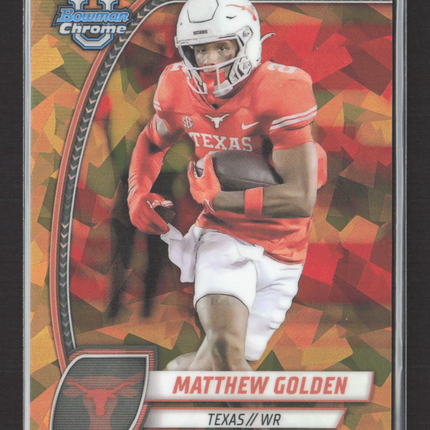 2024 Bowman Chrome University Matthew Golden #129 Gold Sapphire 24/50