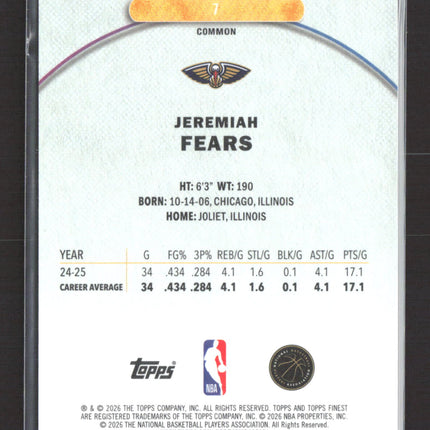 2026 Topps Finest Jeremiah Fears #7 Purple 127/150 RC