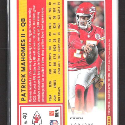 2025 Panini Donruss Optic Prizm Patrick Mahomes II #40 189/300 Wave
