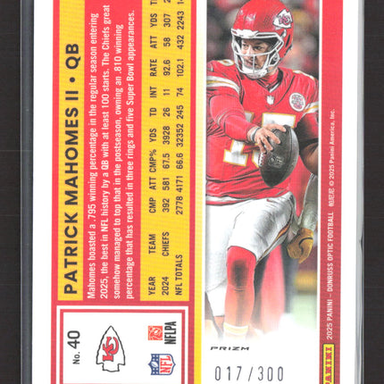 2025 Panini Donruss Optic Prizm Patrick Mahomes II #40 017/300 Wave