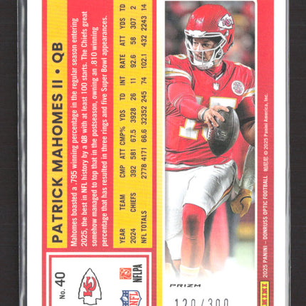 2025 Panini Donruss Optic Prizm Patrick Mahomes II #40 120/300 Wave
