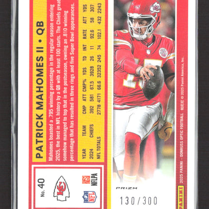 2025 Panini Donruss Optic Prizm Patrick Mahomes II #40 130/300 Wave
