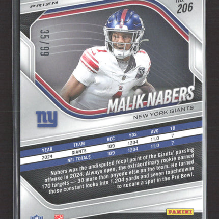 2025 Panini Prizm Malik Nabers #206 Blue Ice /99