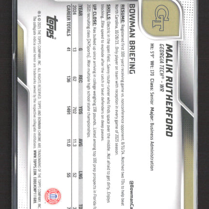 2025 Bowman Chrome University Malik Rutherford #23 Black Sapphire /10 1st Bowman