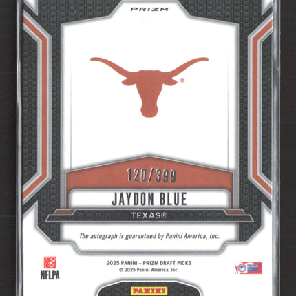 2025 Panini Prizm Draft Picks Jaydon Blue #DPA-JBE Red 120/399 RC Auto