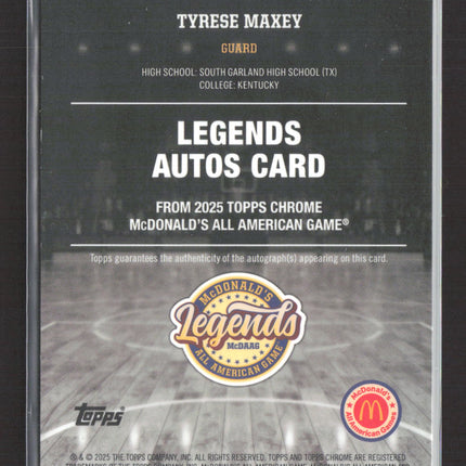 2025 Topps Chrome McDonald's All American Game Legends Autos Tyrese Maxey Auto