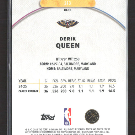 2026 Topps Finest Derik Queen #213 Blue Checkerboard RC 28/49
