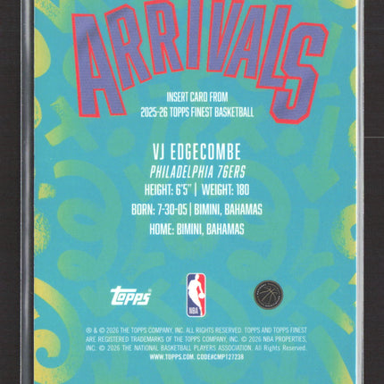 2026 Topps Finest Arrivals VJ Edgecombe #A-3 RC Geometric