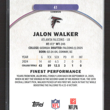 2025 Topps Finest Jalon Walker #41 Purple Refractor RC 160/250