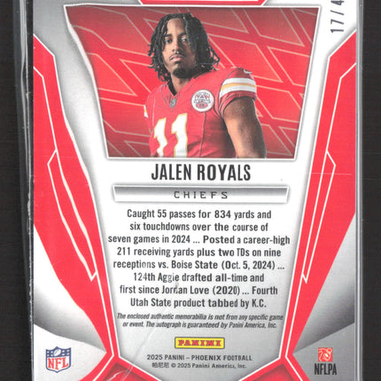 2025 Panini Phoenix Rookie Phenom Jalen Royals #RPJ-JRS Patch RC 17/49 Auto