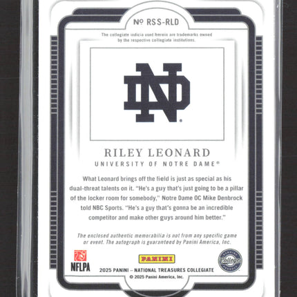 2025 National Treasures Collegiate Riley Leonard #RSS-RLD 72/75 RC Jersey Auto
