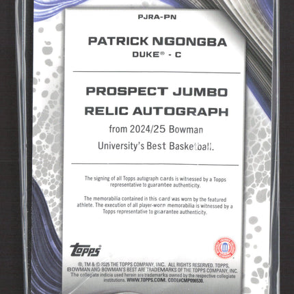 2025 Bowman University Best Patrick Ngongba #PJRA-PN Black 09/10 Patch Auto