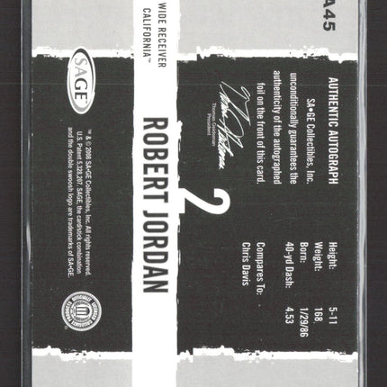 2008 SAGE HIT Robert Jordan #A45 Auto