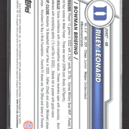 2023 Bowman Chrome University Riley Leonard #6 1st Bowman