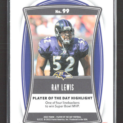 2022 Panini Player of the Day Football Ray Lewis #99 /99