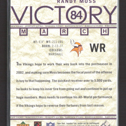 2002 Upper Deck SP Legendary Cuts Victory March Randy Moss #95 2330/2500