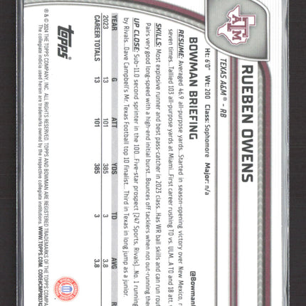 2024 Bowman Chrome University Rueben Owens #76 Purple