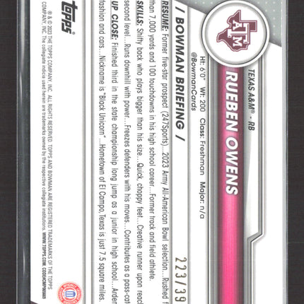 2023 Bowman Chrome University Rueben Owens #166 Purple 1st Bowman 223/399