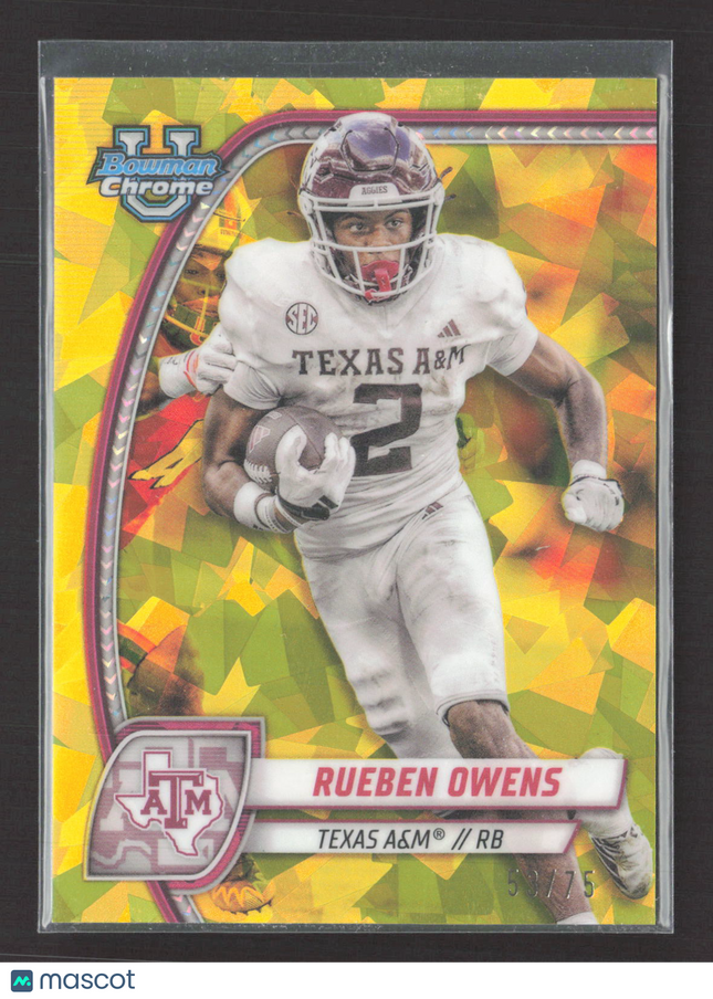 2024 Bowman Chrome University Rueben Owens #76 Yellow Sapphire /75