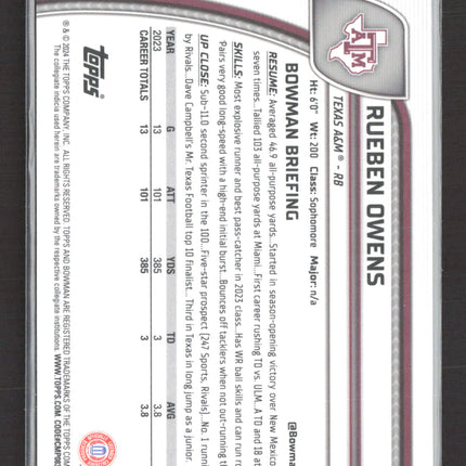2024 Bowman Chrome University Rueben Owens #76 Yellow Sapphire /75