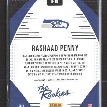 2018 Panini Donruss The Rookies Rashaad Penny #R-18 002/299 Auto