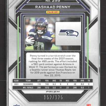 2022 Panini Prizm Rashaad Penny #255 Green Pulsar 152/175