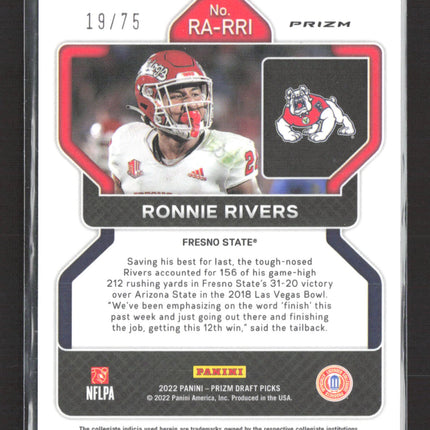 2022 Panini Prizm Draft Picks Ronnie Rivers #RA-RRI Blue Ice 19/75 Auto