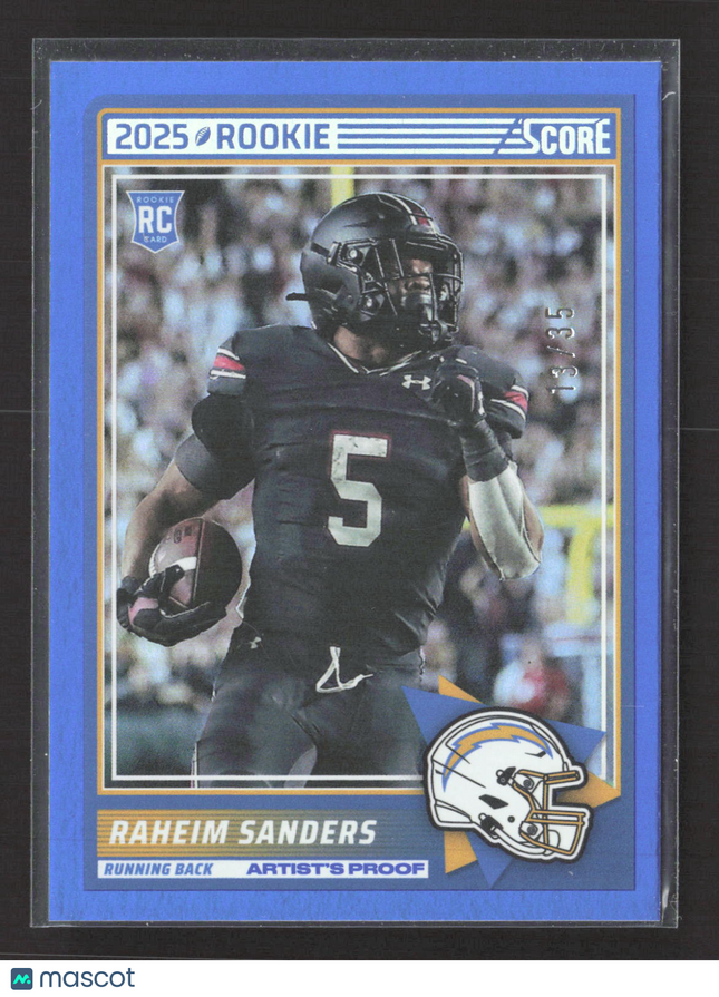 2025 Panini Score Raheim Sanders #45 Artist's Proof Blue 13/35