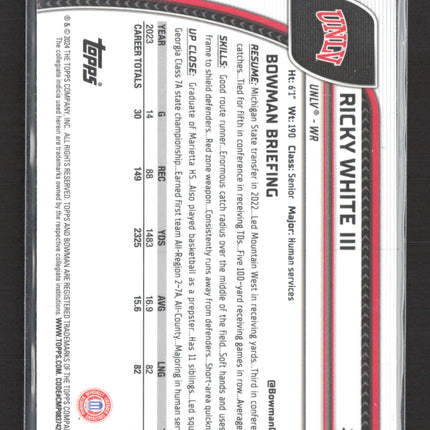 2024 Bowman Chrome University Ricky White III #153 Purple RayWave