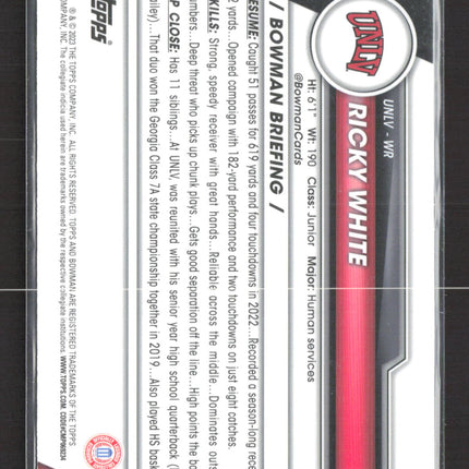 2023 Bowman Chrome University Ricky White #188 Blue 1st Bowman