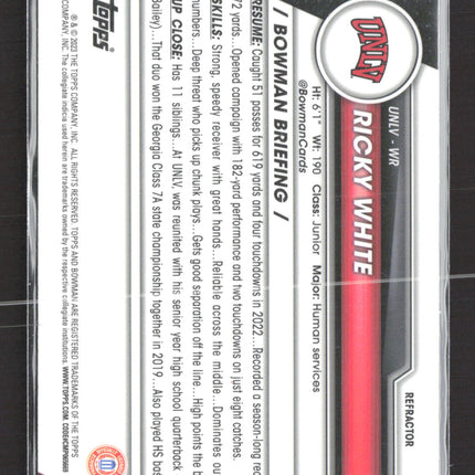 2023 Bowman Chrome University Ricky White #188 Refractor 1st Bowman
