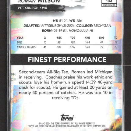 2024 Topps Finest Roman Wilson #194 Blue Refractor RC 013/150