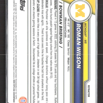 2023 Bowman Chrome University Roman Wilson #169 Refractor 1st Bowman