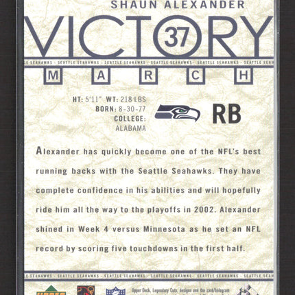 2002 Upper Deck SP Legendary Cuts Victory March Shaun Alexander #100 /2500