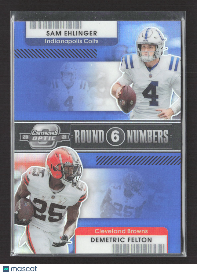 2021 Contenders Optic Round Numbers Demetric Felton Sam Ehlinger Blue 04/99