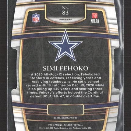 2022 Panini Select Prizm Concourse Simi Fehoko #83 RC Yellow Black