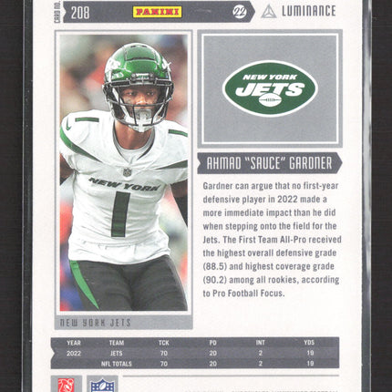 2023 Panini Chronicles Luminance Ahmad "Sauce" Gardner #208 RC