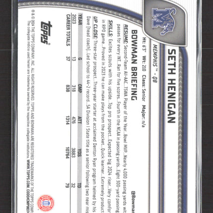 2024 Bowman Chrome University Seth Henigan #162 Purple Shimmer