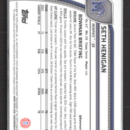 2024 Bowman University Chrome Seth Henigan #162 Purple Refractor 1st /399
