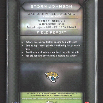 2015 Topps Field Access Storm Johnson #7 Topps Certified Autograph Issue Auto