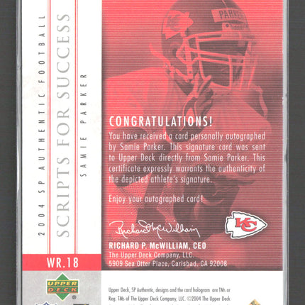 2004 Upper Deck SP Authentic Scripts for Success Samie Parker #SS-SP Auto