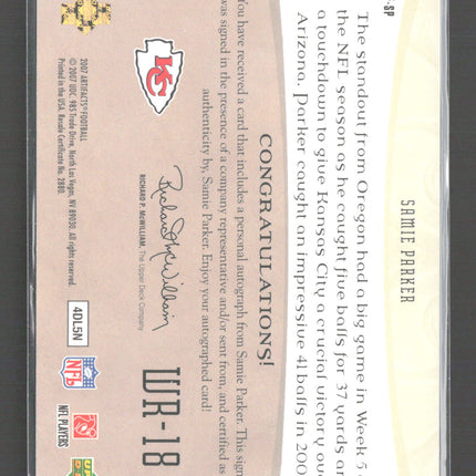 2007 Upper Deck Artifacts NFL Facts Samie Parker #NF-SP Auto