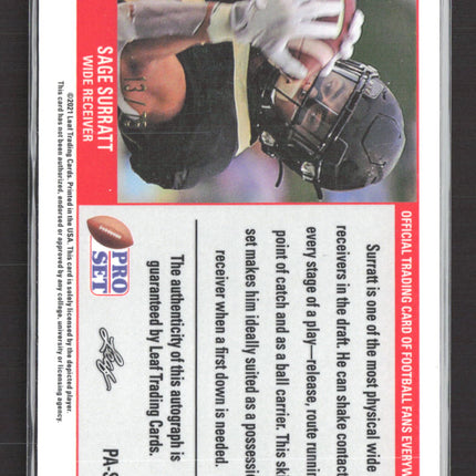 2021 Leaf Pro Set Sage Surratt #PA-SS1 Blue RC 13/15 Auto