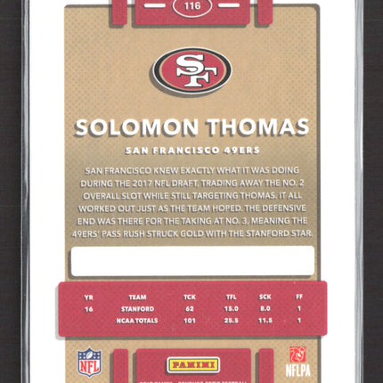2017 Panini Donruss Optic Prizm Solomon Thomas #116 RC Red Yellow